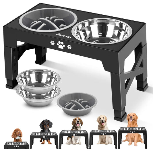 Adjustable Elevated Dog Bowls Stainless Steel Slow Feeder