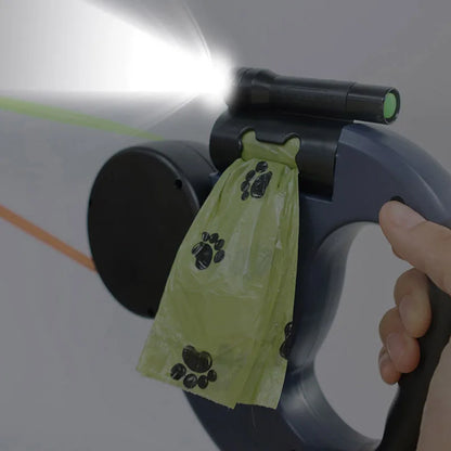 3in1 Double Head Automatic retractable leash Flashlight Poop Bag Dispenser Reflective