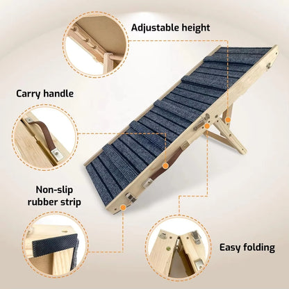 Dog Ramp - Folding, Wooden Non-Slip for injured, elderly
