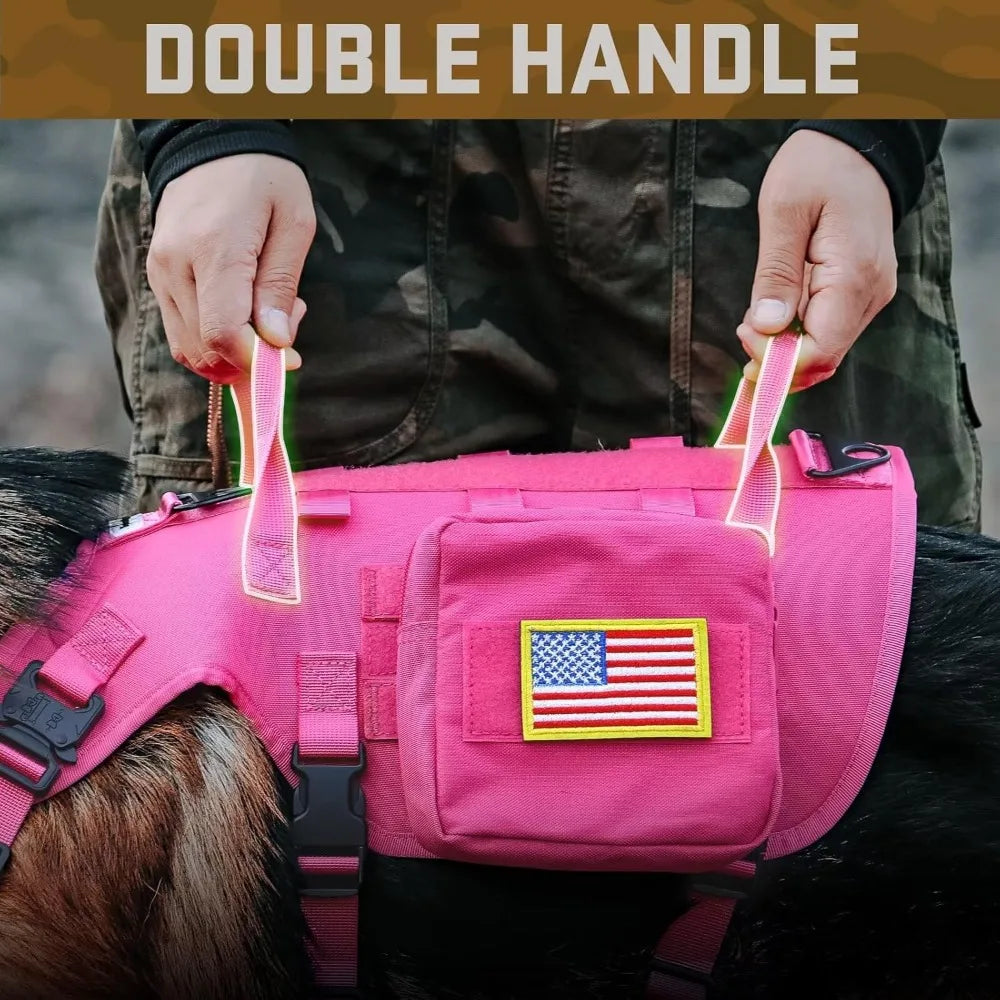 Pink Tactical Dog Harness with Bungee Leash Set