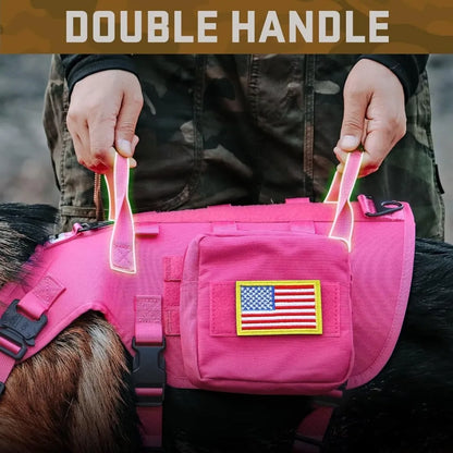 Pink Tactical Dog Harness with Bungee Leash Set