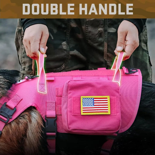 Pink Tactical Dog Harness with Bungee Leash Set