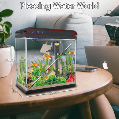 Large Smart Aquarium with Self Cleaning Pump 3 Color LED Lights Water Temperature Detection System