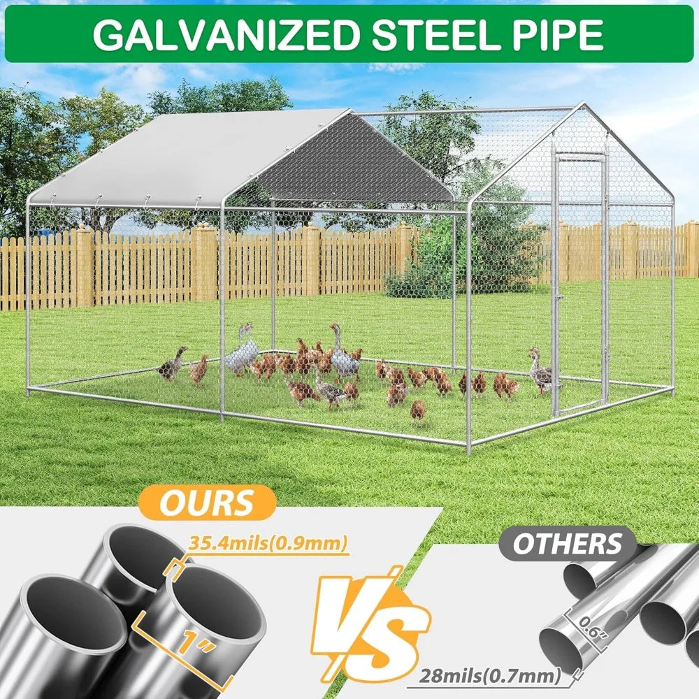 Large Metal Chicken Coop, Walk-in Chicken Run Pen with Waterproof Cover, for Outdoor
