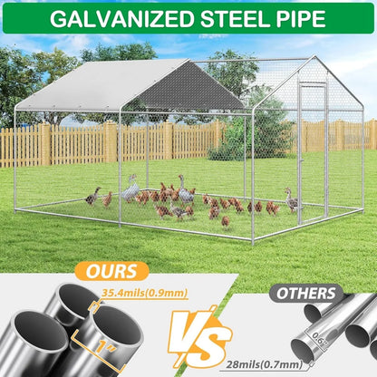 Large Metal Chicken Coop, Walk-in Chicken Run Pen with Waterproof Cover, for Outdoor