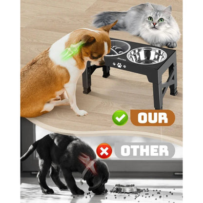 Adjustable Elevated Dog Bowls Stainless Steel Slow Feeder