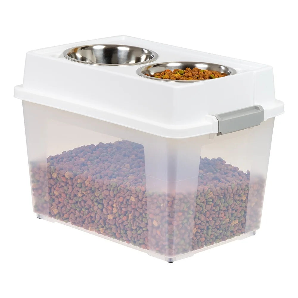 Airtight Pet Food Container Dog Cat Food Storage Bin Treat Box with Bowls