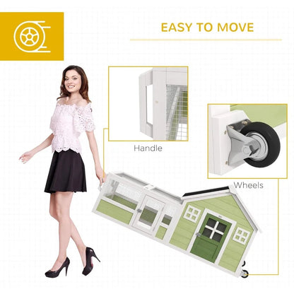 Rabbit Hutch, Outdoor or Guinea Pig Cage with Asphalt Roof, Handle, Wheels, 64 Inch Wooden Bunny Cage