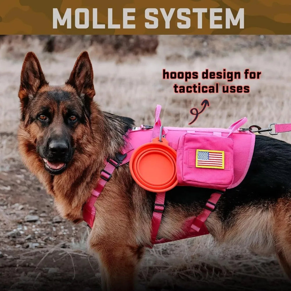 Pink Tactical Dog Harness with Bungee Leash Set