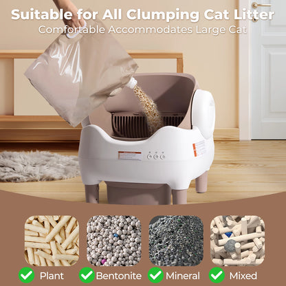Self Cleaning Litter Box Odor-Free  Large Waste Bin, Open-Top for Multi Cats