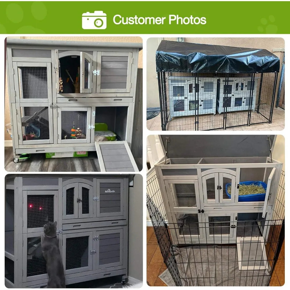 Rabbit Hutch Indoor Outdoor Bunny House Guinea Pig Cage on Wheel