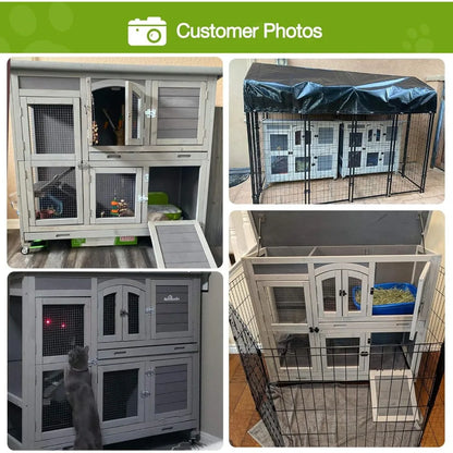 Rabbit Hutch Indoor Outdoor Bunny House Guinea Pig Cage on Wheel