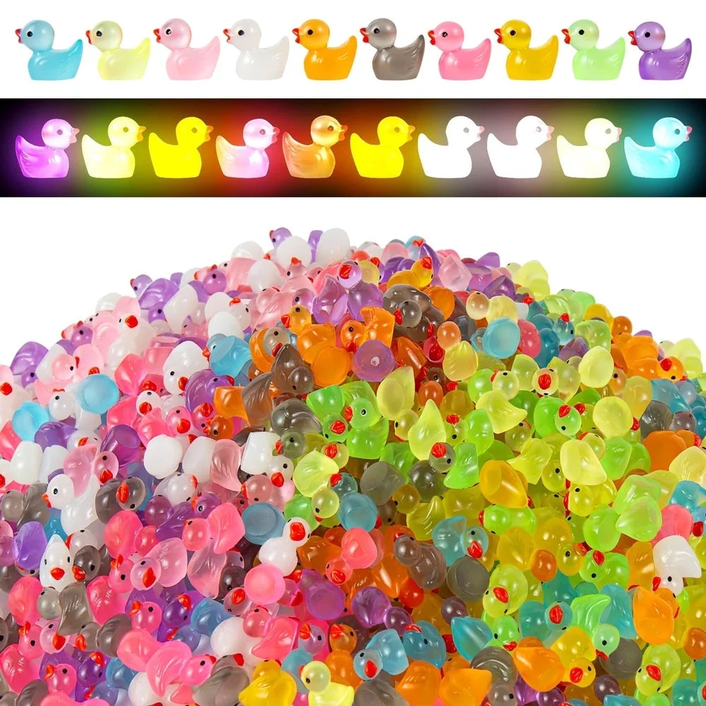 1000Pcs Luminous Mini Resin Duck Figurines Landscape Aquarium Cute Tiny Ornaments