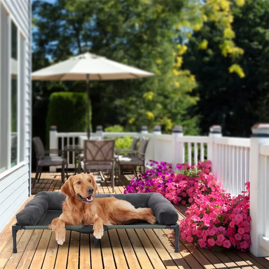 Outdoor Elevated Dog Bed Cooling Raised Pet Lounger Bed Mesh Cot