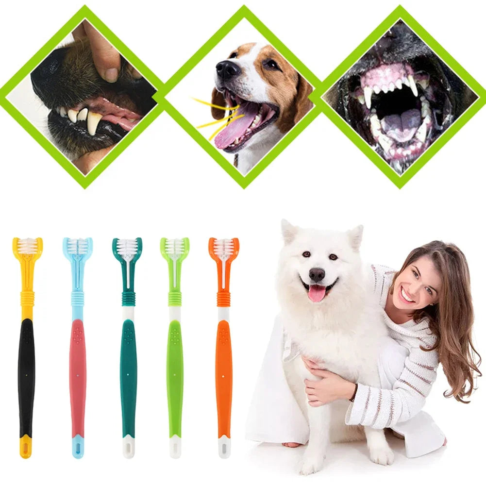 Three-Head Multi-angle Cleaning Dog Cat Brush Bad Breath Teeth Care Tool