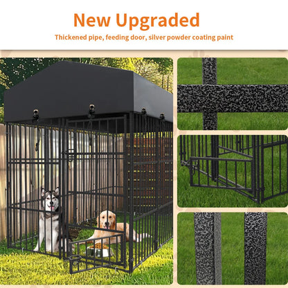 Heavy Duty Large Dog Kennel Welded Metal Cage with Roof Enclosure House Outdoor/Indoor