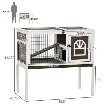 Rabbit Hutch Guinea Pig Cage w/ Removable Tray, Openable Roof