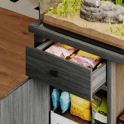 Aquarium Stand with LED Lighting Power Outlets Drawer Storage