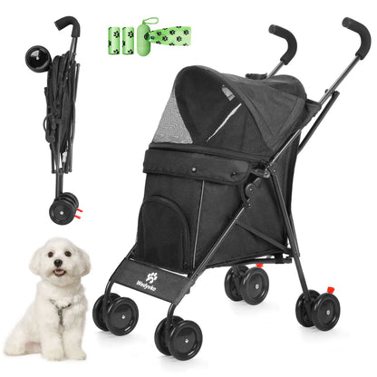 Pet Stroller Rotate with Brakes Storage for Dogs Cats Travel