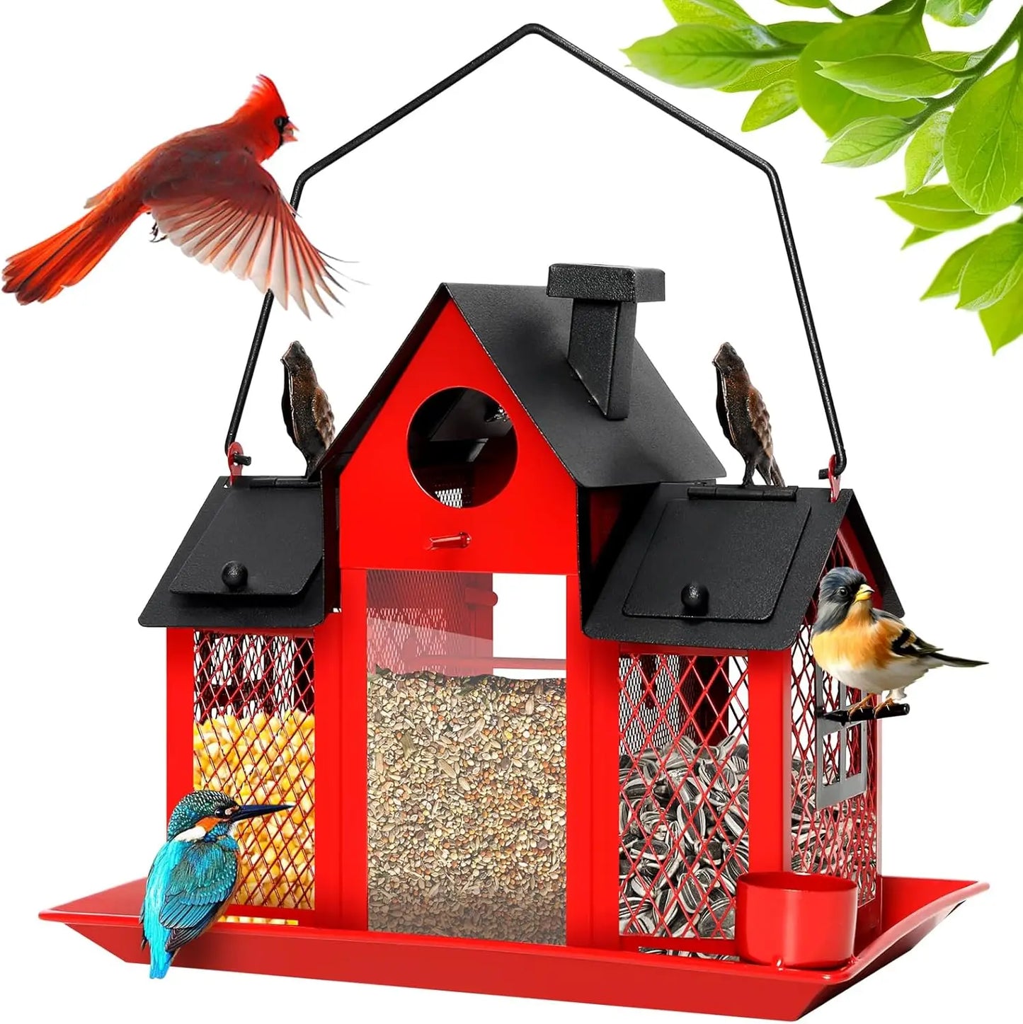 Large Solar Bird Feeders House for Outdoors Hanging ,Squirrel Proof w/Water Cup