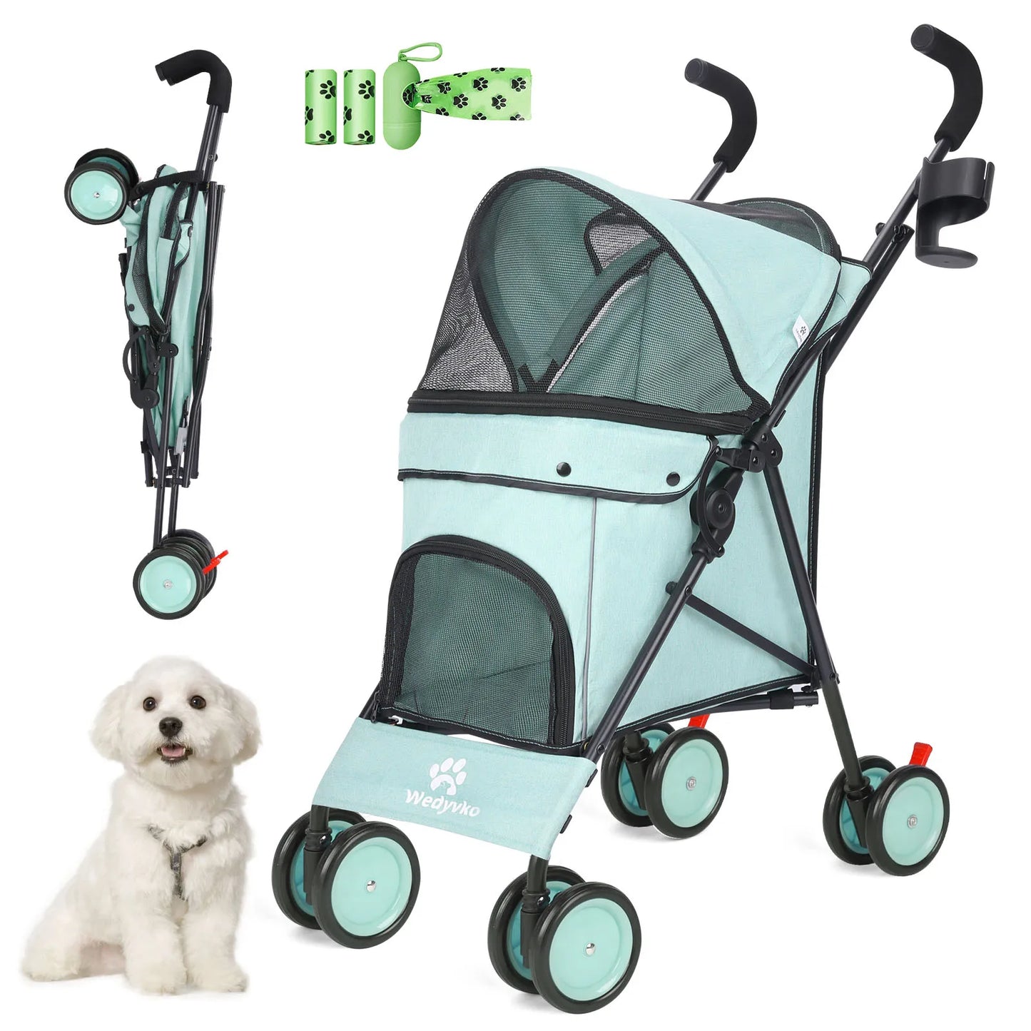 Pet Stroller Rotate with Brakes Storage for Dogs Cats Travel