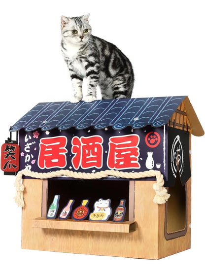 Indoor House with Scratchers, Coffee Shop, Large Sturdy Cat Furniture Condo Cave Tent
