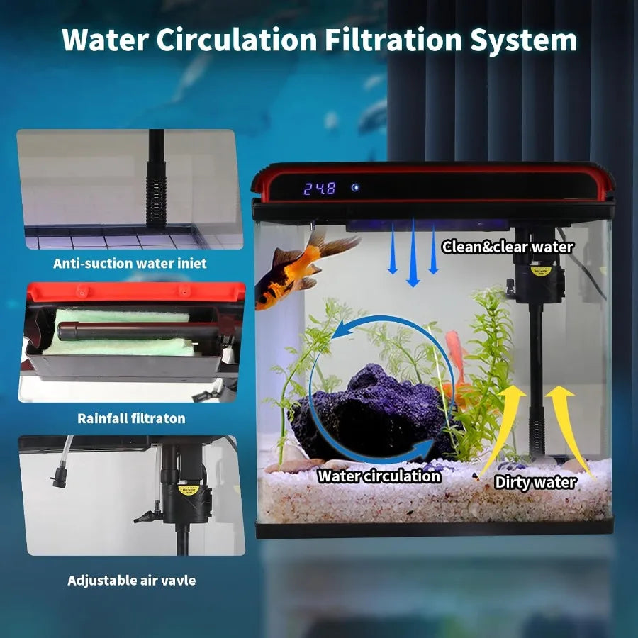 Large Smart Aquarium with Self Cleaning Pump 3 Color LED Lights Water Temperature Detection System