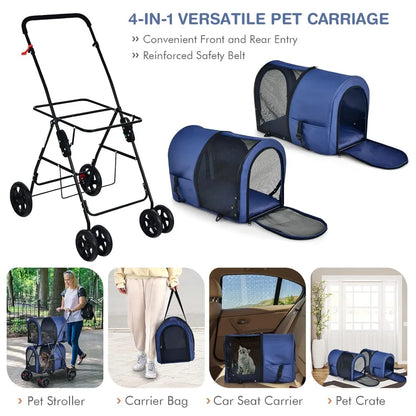 Double Pet Stroller with 2 Removable Carrying Bags, Safety Strap, 4 Lockable Wheels, Foldable