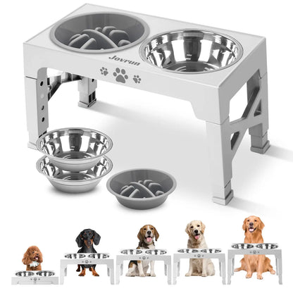 Adjustable Elevated Dog Bowls Stainless Steel Slow Feeder