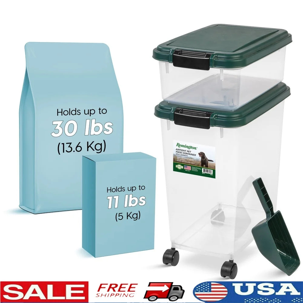 Airtight Pet Food Container Set with Scoop Durable Storage Bin Treats Easy Access
