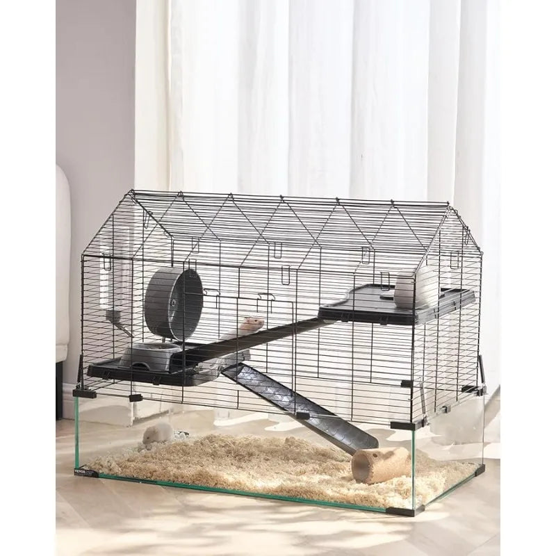E OR Hamster Cage, 360°  iewing Transparent Hamster Habitats, Small Animal Cage, 29.5 x 17.3 x 24 in,  entilated Pet Mouse Cages
