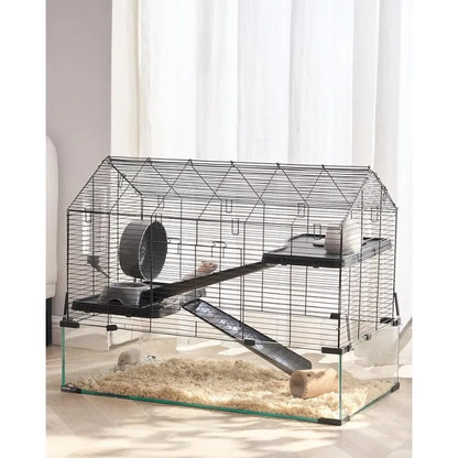 E OR Hamster Cage, 360°  iewing Transparent Hamster Habitats, Small Animal Cage, 29.5 x 17.3 x 24 in,  entilated Pet Mouse Cages