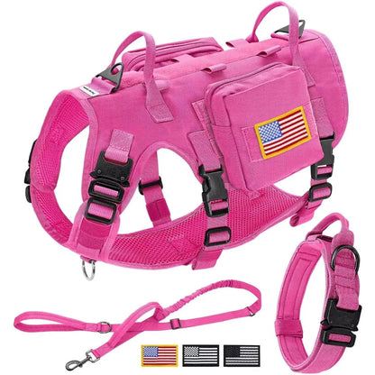 Pink Tactical Dog Harness with Bungee Leash Set