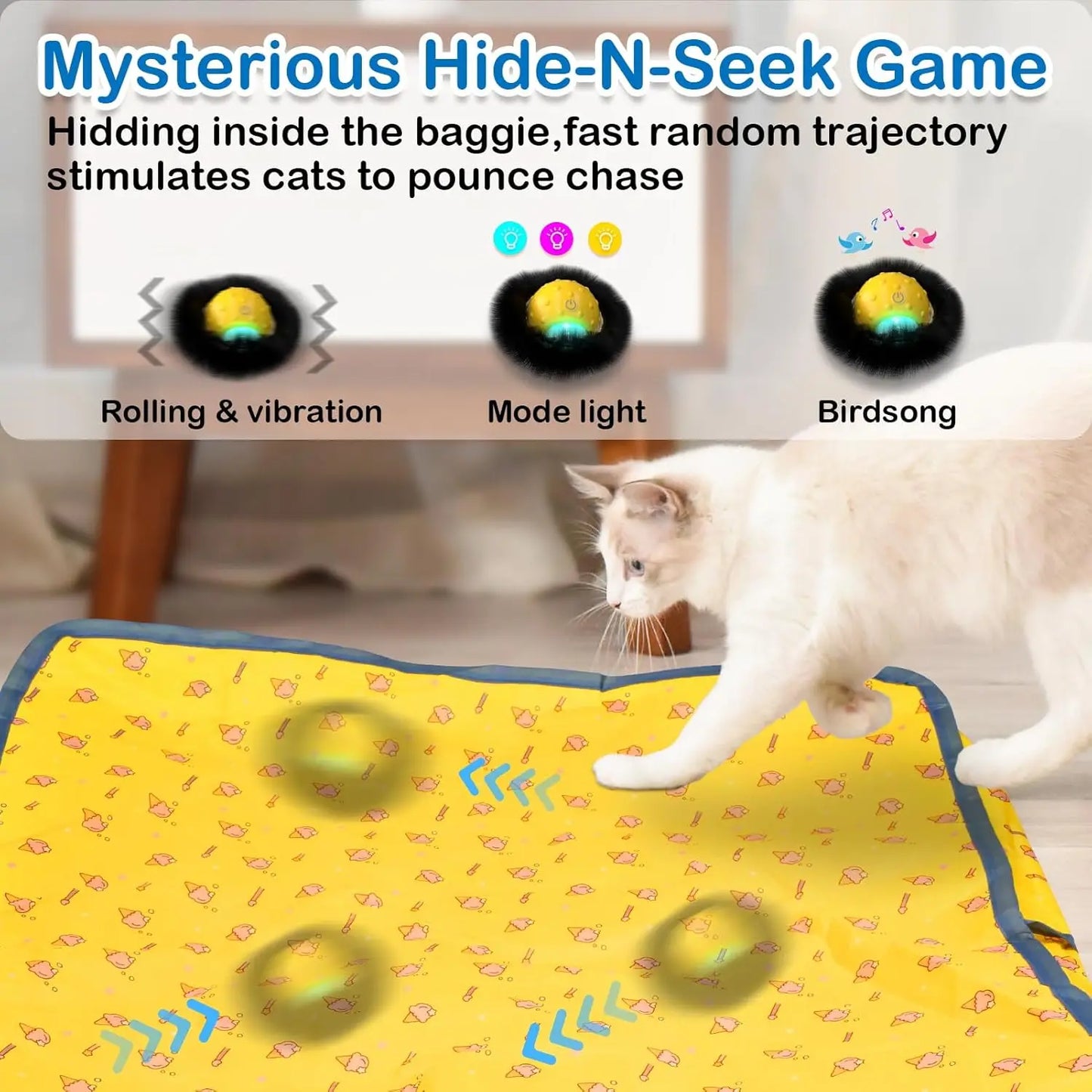 Interactive Cat Toys for Indoor in Play Mat, Motion Activated Moving Toy Hide and Seek Chase
