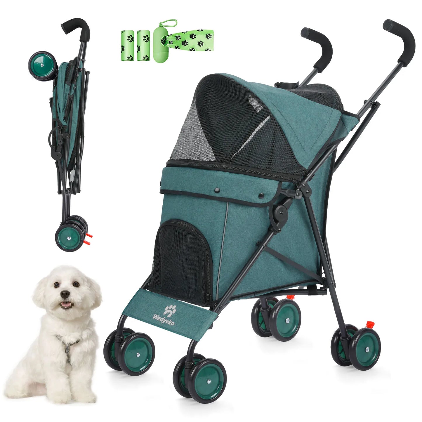 Pet Stroller Rotate with Brakes Storage for Dogs Cats Travel