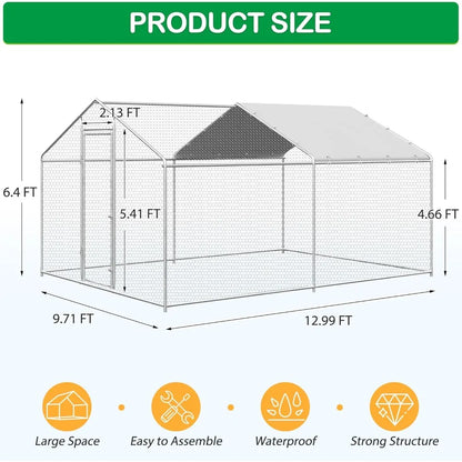 Large Metal Chicken Coop, Walk-in Chicken Run Pen with Waterproof Cover, for Outdoor