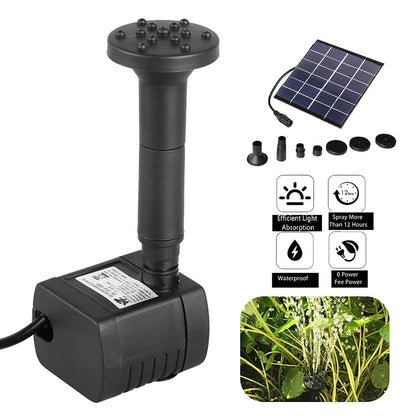 Solar Aquarium Wave Maker Easy Installation with 6 Nozzles Pond Fountain Water Pump Decorative Props Portable for Outdoor Garden