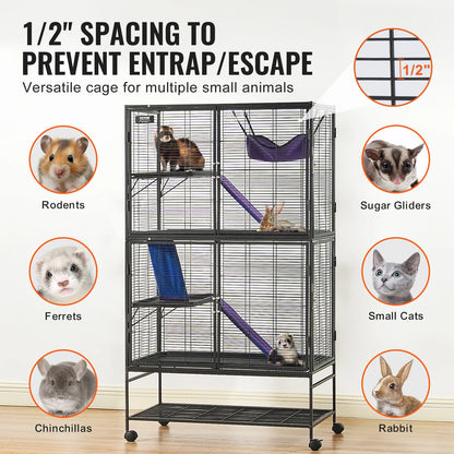Rolling Metal Ferret Cage Large 4-Tier Small Animal Cage for Rats Hamster Guinea Chinchilla
