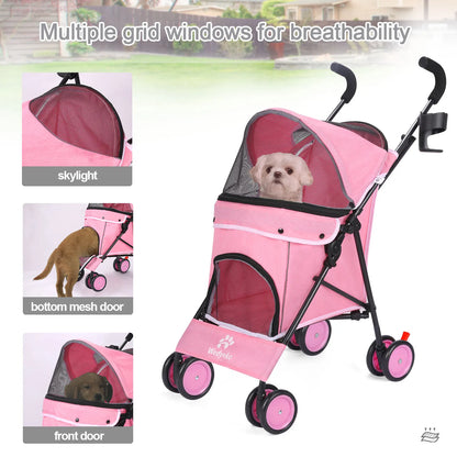 Pet Stroller Rotate with Brakes Storage for Dogs Cats Travel