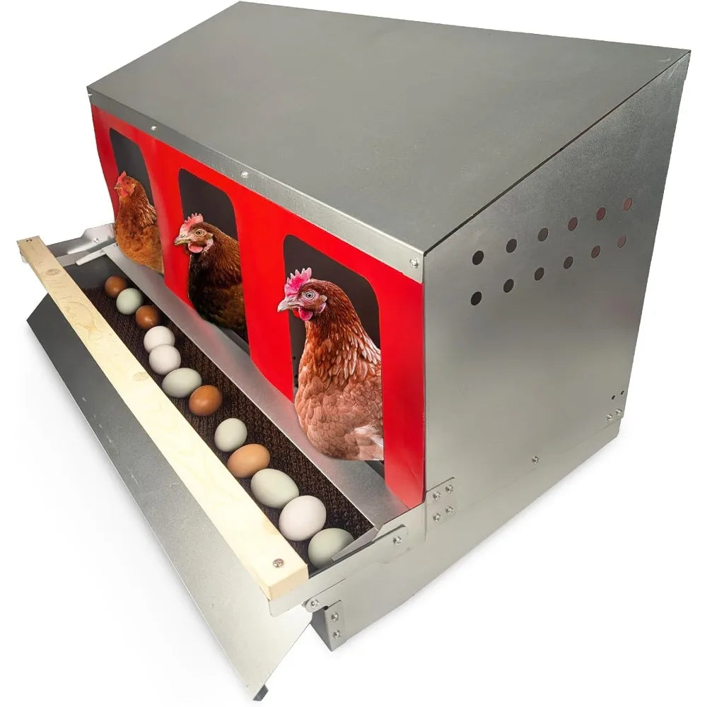 Hen's Choice™ - Roll Out Nest Box for Chickens 3 Compartment 36" | Heavy Duty Galvanized
