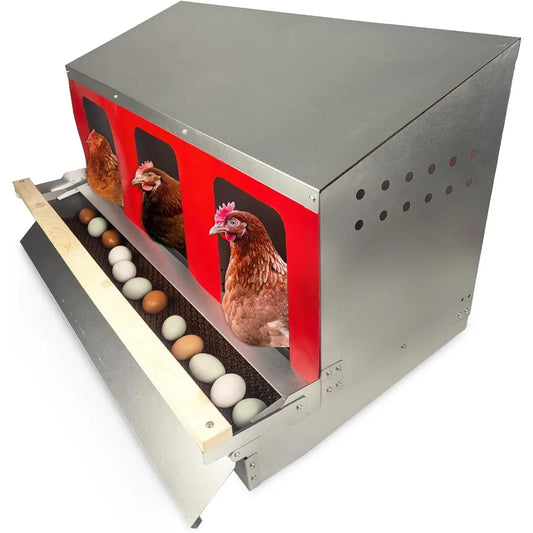 Hen's Choice™ - Roll Out Nest Box for Chickens 3 Compartment 36" | Heavy Duty Galvanized