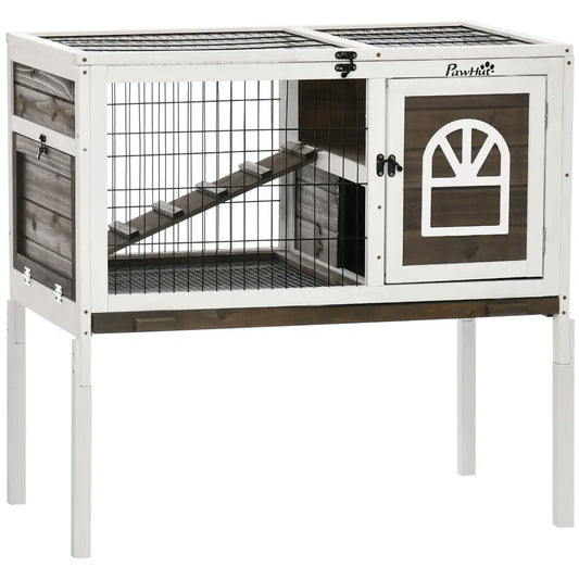 Rabbit Hutch Guinea Pig Cage w/ Removable Tray, Openable Roof