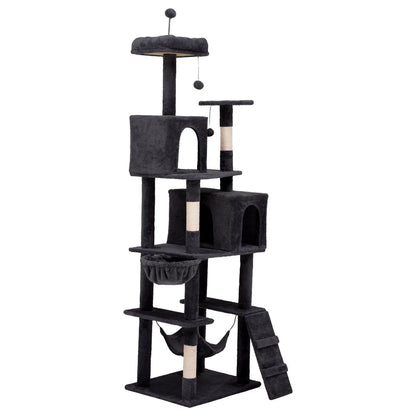 Multi-Level Cat Tree with Scratching Posts Caves Hammock Plush Fabric Interactive Play