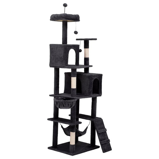 Multi-Level Cat Tree with Scratching Posts Caves Hammock Plush Fabric Interactive Play