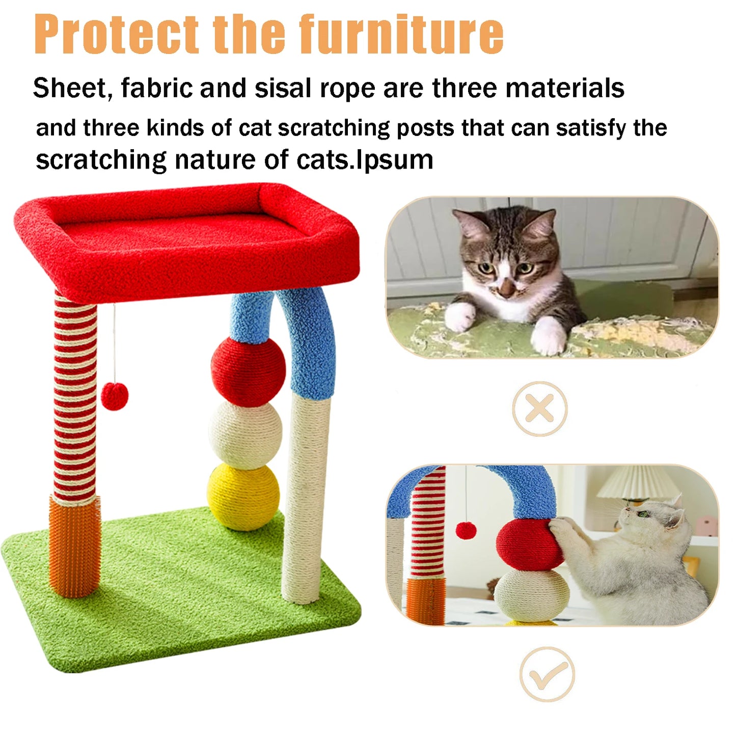 Tower with Scratching Post, Modern Cat Furniture  Colorful Climbing Frame