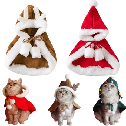 Funny Cat Costume Santa Pet Christmas Cape Dress Up Clothes Warm Red Scarf Cloak With Hat Pet Accessories