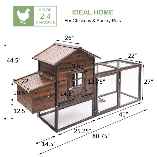 Chicken Coop for 5 Chickens Wooden Indoor Outdoor Hen Fence with Nesting Box & Removable Tray