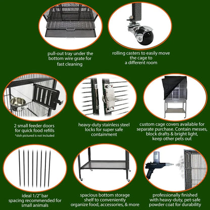 Large Spacious Durable Metal Cage - for Sugar Gliders, Chinchillas, Squirrels, Ferrets & Other Small Pets