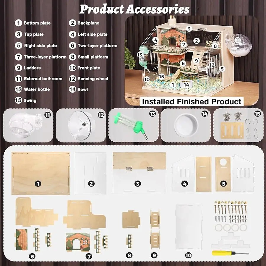 Wooden Hamster Cage with All Accessories