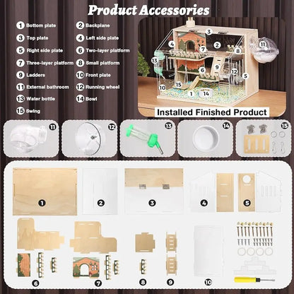 Wooden Hamster Cage with All Accessories